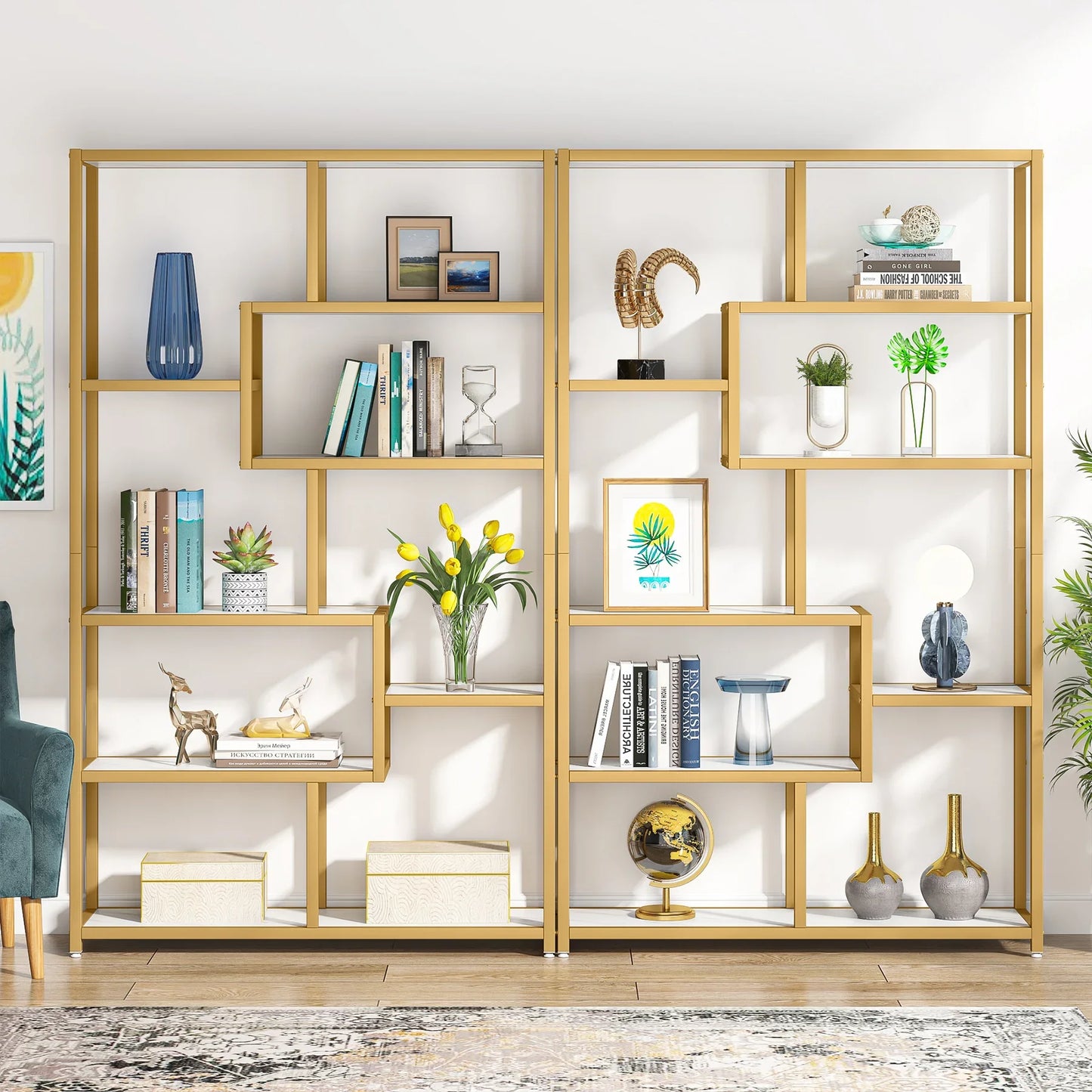 Tribesigns Gold 8-Shelf Etagere Bookcase Modern Display Shelf