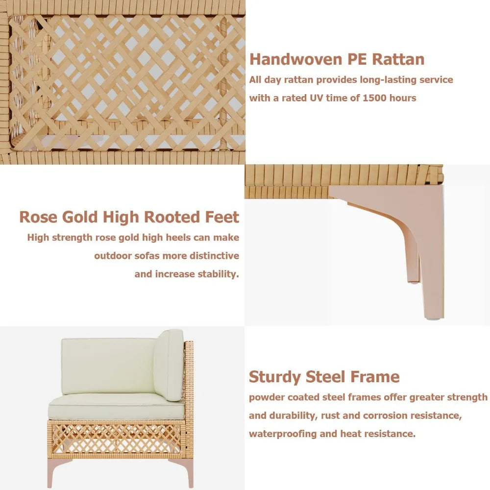 7 Piece Boho Outdoor Patio Sectional Wicker Furniture Set with Glass Table