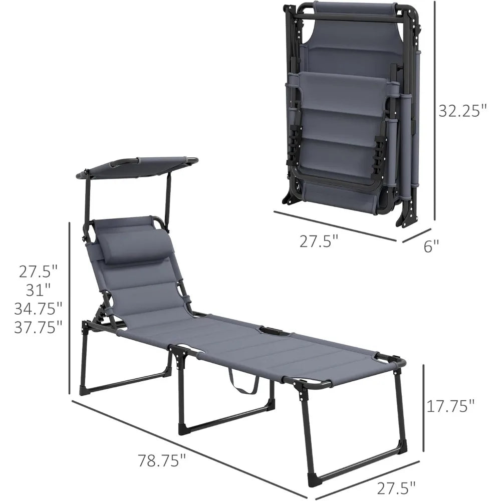 2 Piece Outdoor Lounge Chair Adjustable Backrest Folding Chaise Lounge