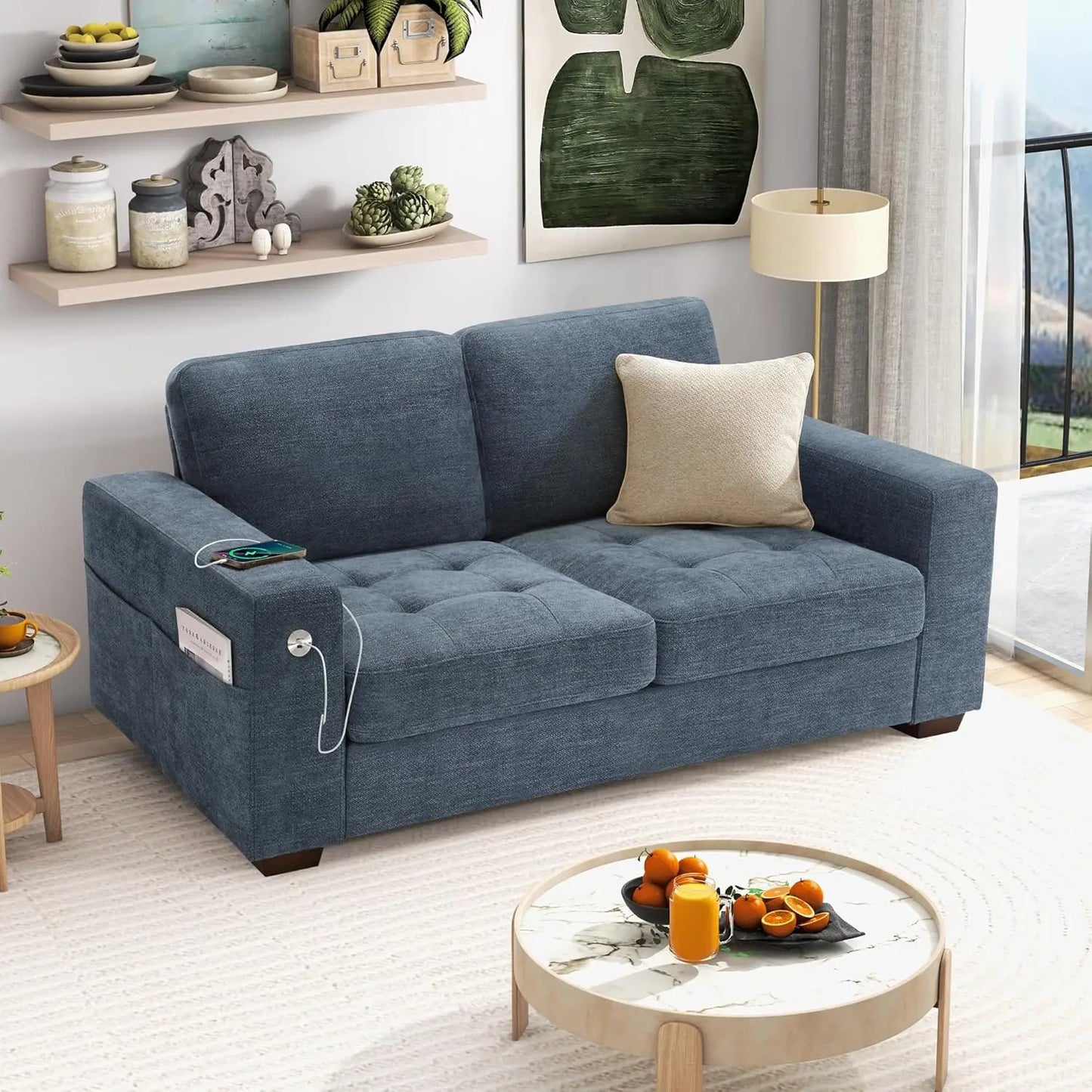 Modern 89 Inch Sofa Living Room Couch Comfy Chenille Fabric