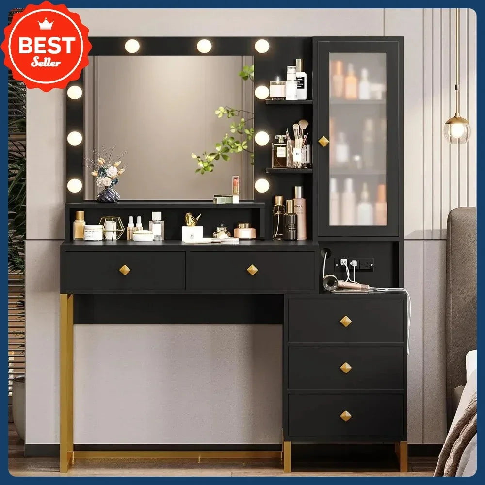 Ljustra Large Makeup Vanity with Lights Charging Station and Storage