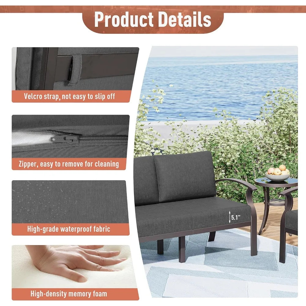 Ljustra Aluminum Patio Furniture Set 7-Seat Outdoor Conversation Set