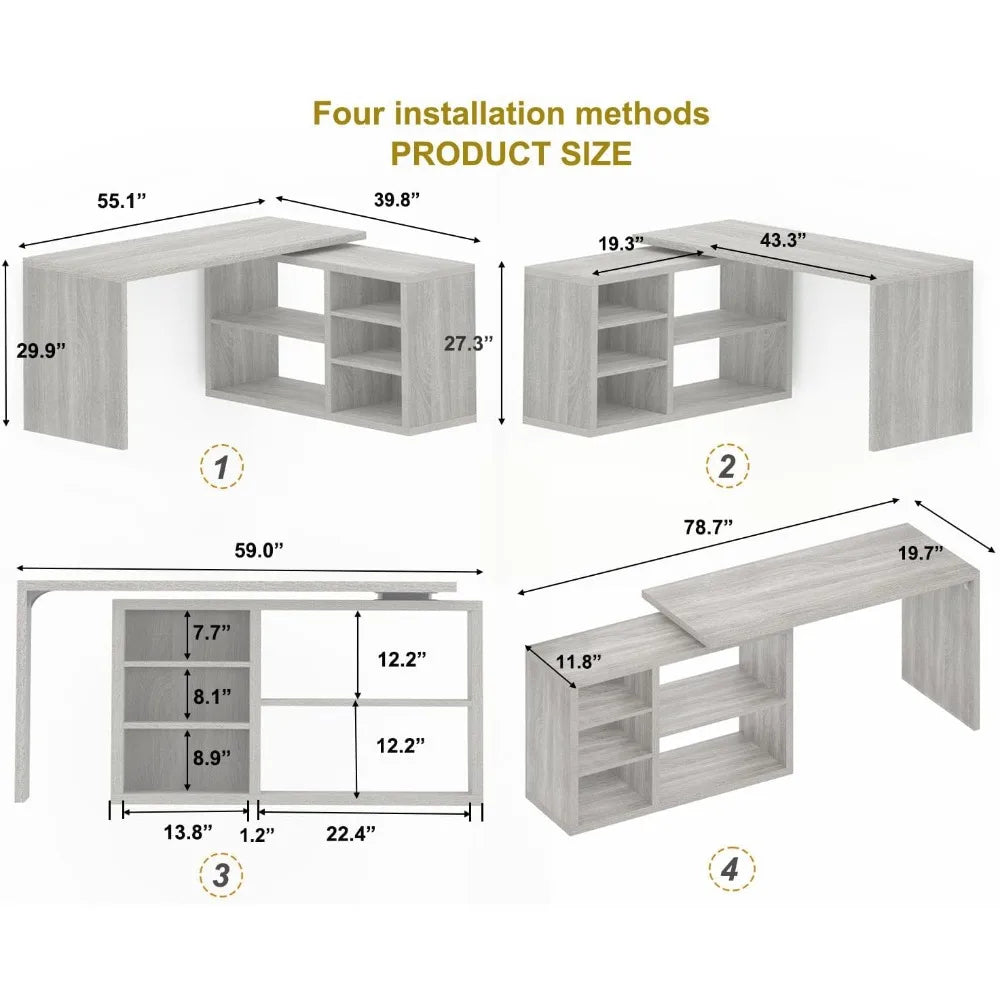 L Shaped Corner Desk with Storage Reversible Computer Desk