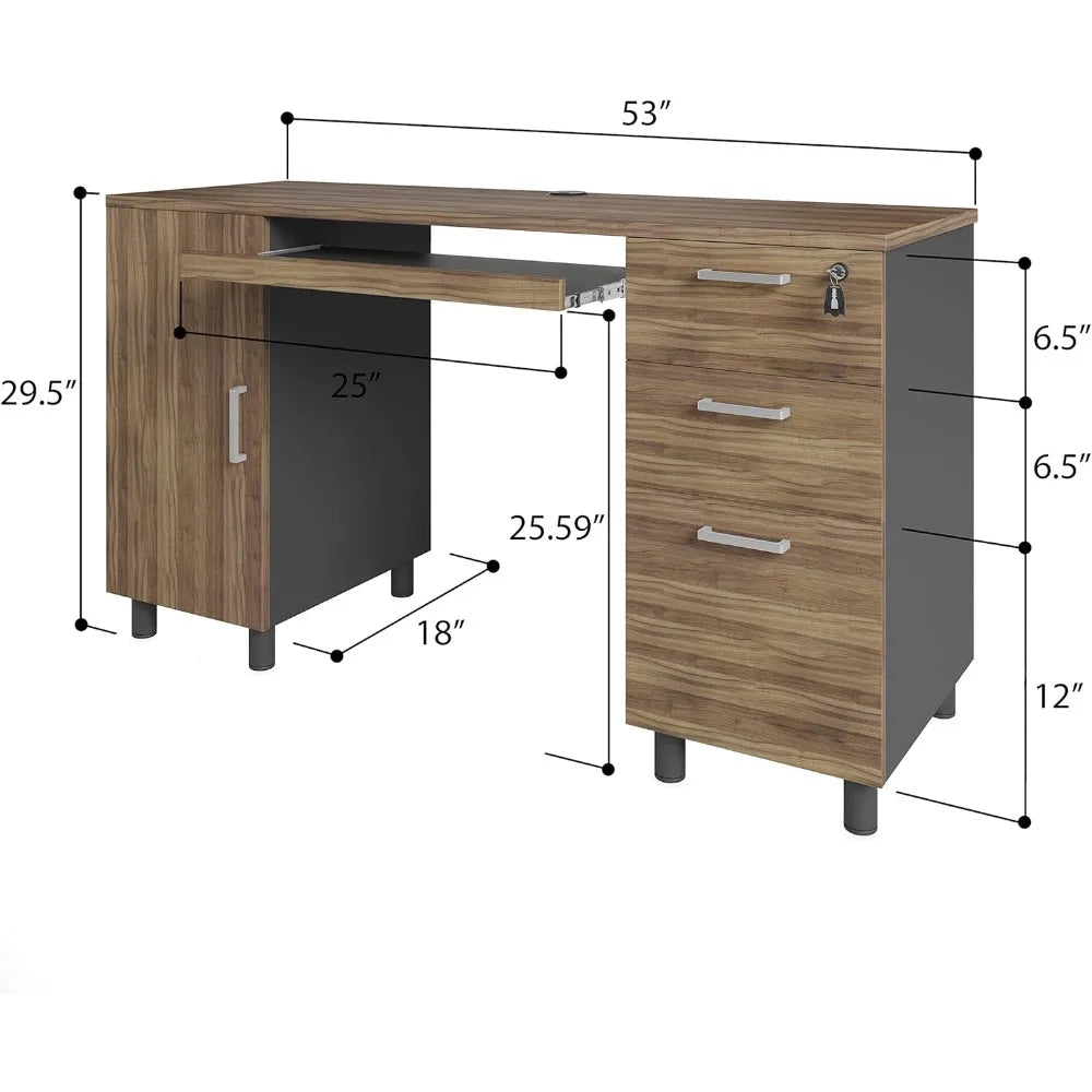 Modern Venice Computer Office Desk with Storage Cabinet and Drawers