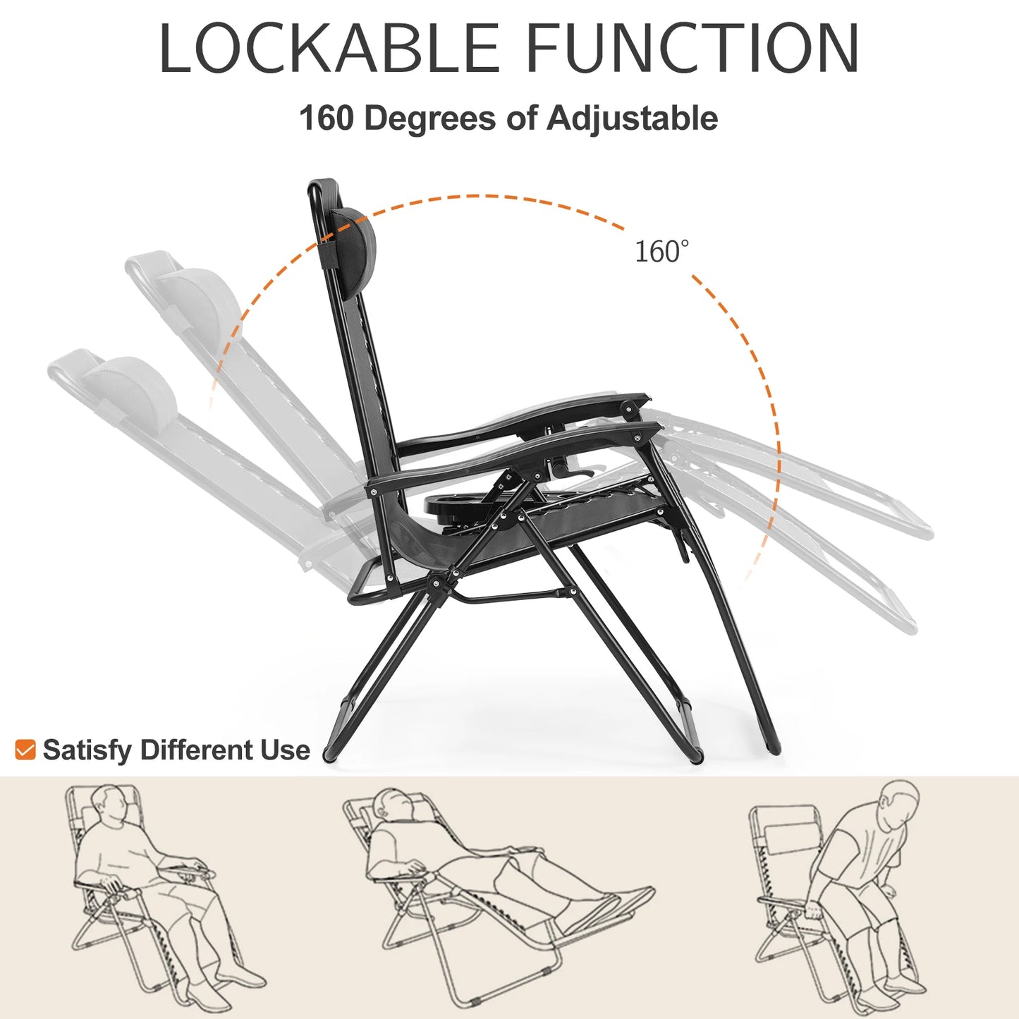 Portable Zero Gravity Recliner Camping Lounge Chair Set of 2