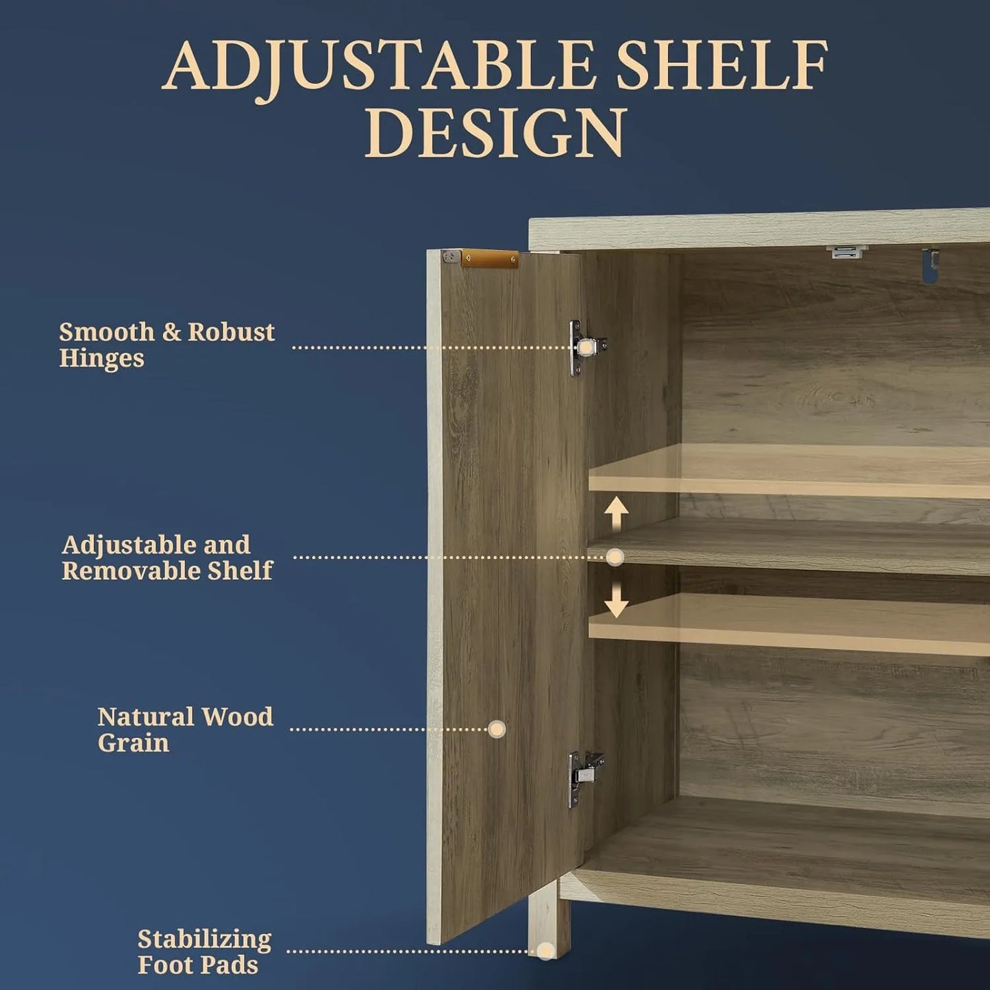 Large Buffet Cabinet with Adjustable Shelves Multifunctional Console