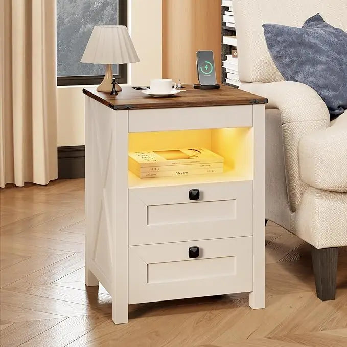 Farmhouse LED Nightstand with Gun Drawer and Human Sensor Design