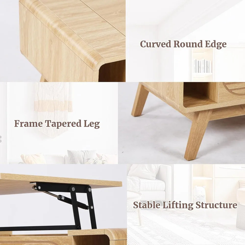 Small Lift Top Coffee Table with Hidden Storage Mid Century Modern Style