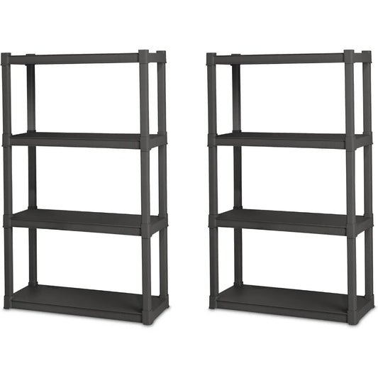 4 Shelf Heavy Duty Storage Organizer Rack Plastic Shelving Unit 2-Pack