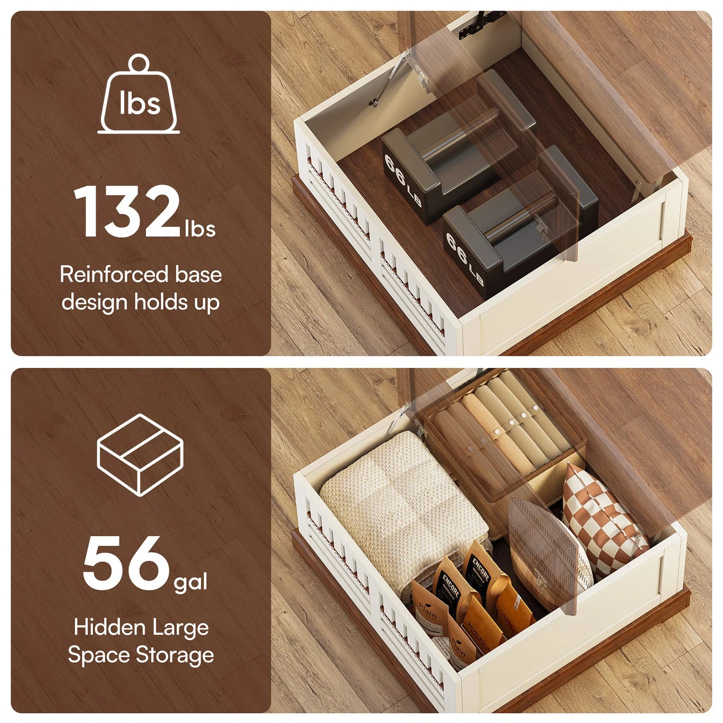 Farmhouse Lift Top Coffee Table with Hidden Storage for Living Room