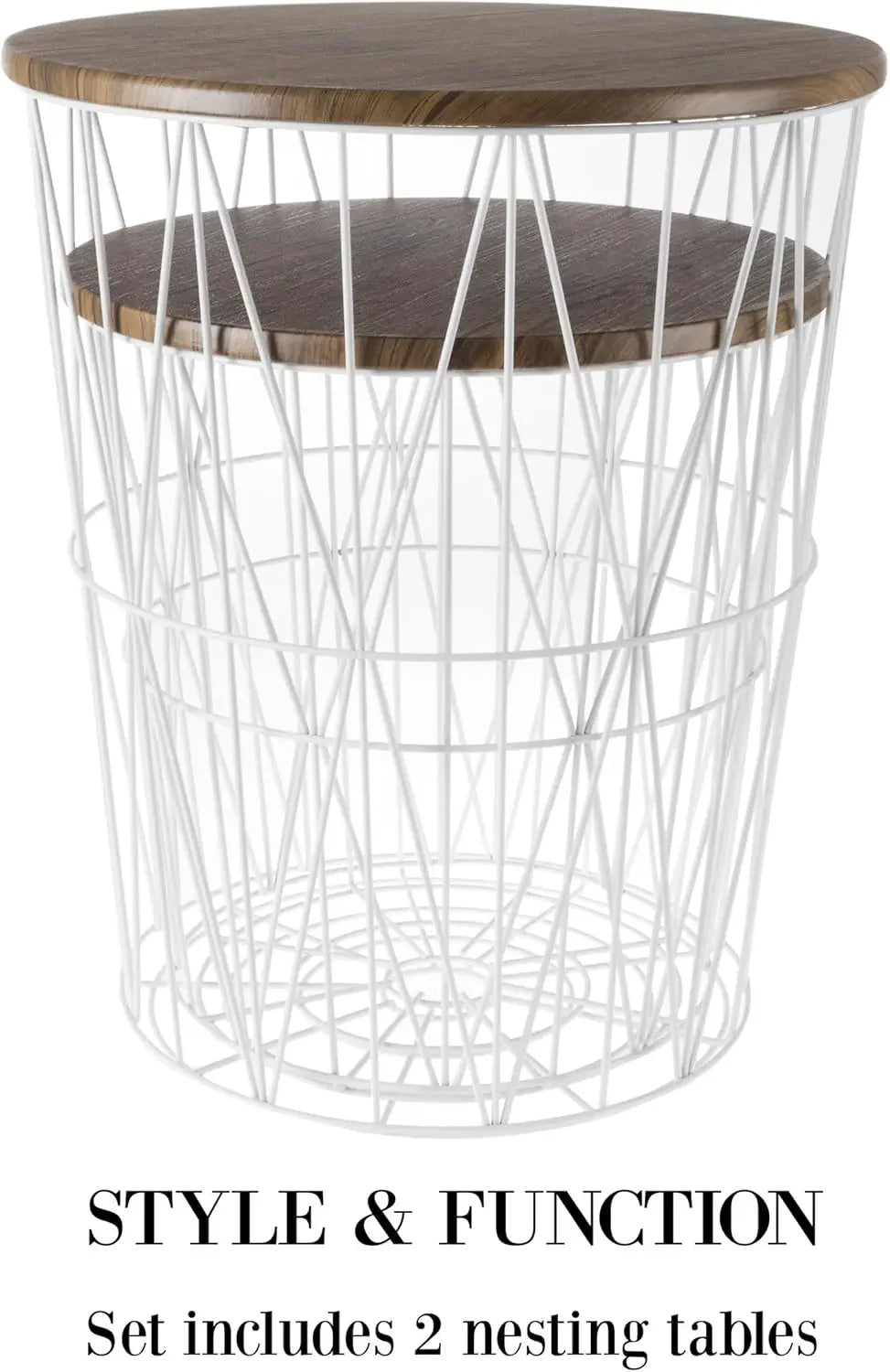 Set of 2 Nesting End Tables Round Side Tables with Removable Wood Tops