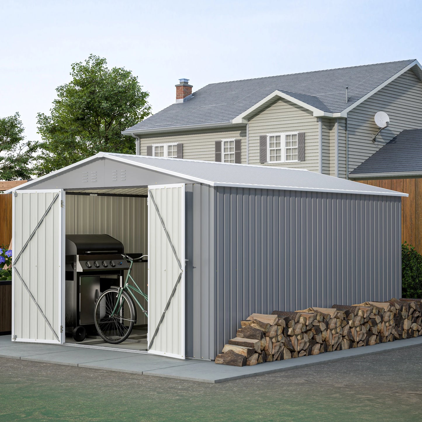 Ljustra 10x12 FT Metal Utility Tool Shed Garden Storage Waterproof