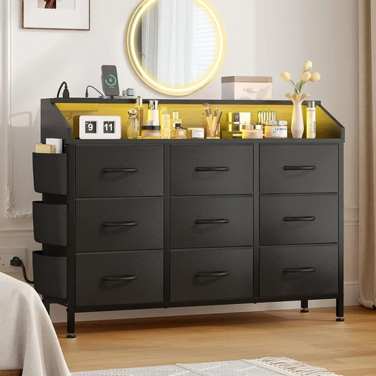 Modern 9 Drawer Dresser Chest for Bedroom Living Room Storage Organizer