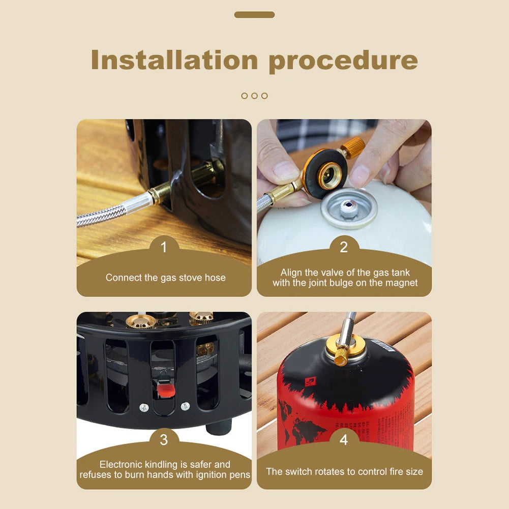 21000W Electronic Ignition Gas Stove Portable Camping Cooker Adapter