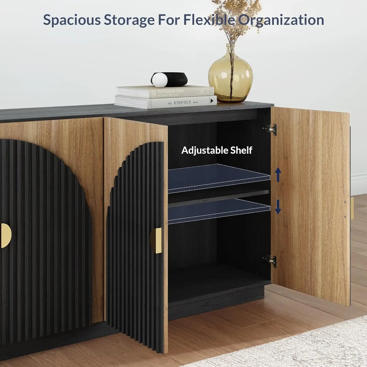 65 Inch Fluted Buffet Cabinet Sideboard Storage Console Table Dining Room