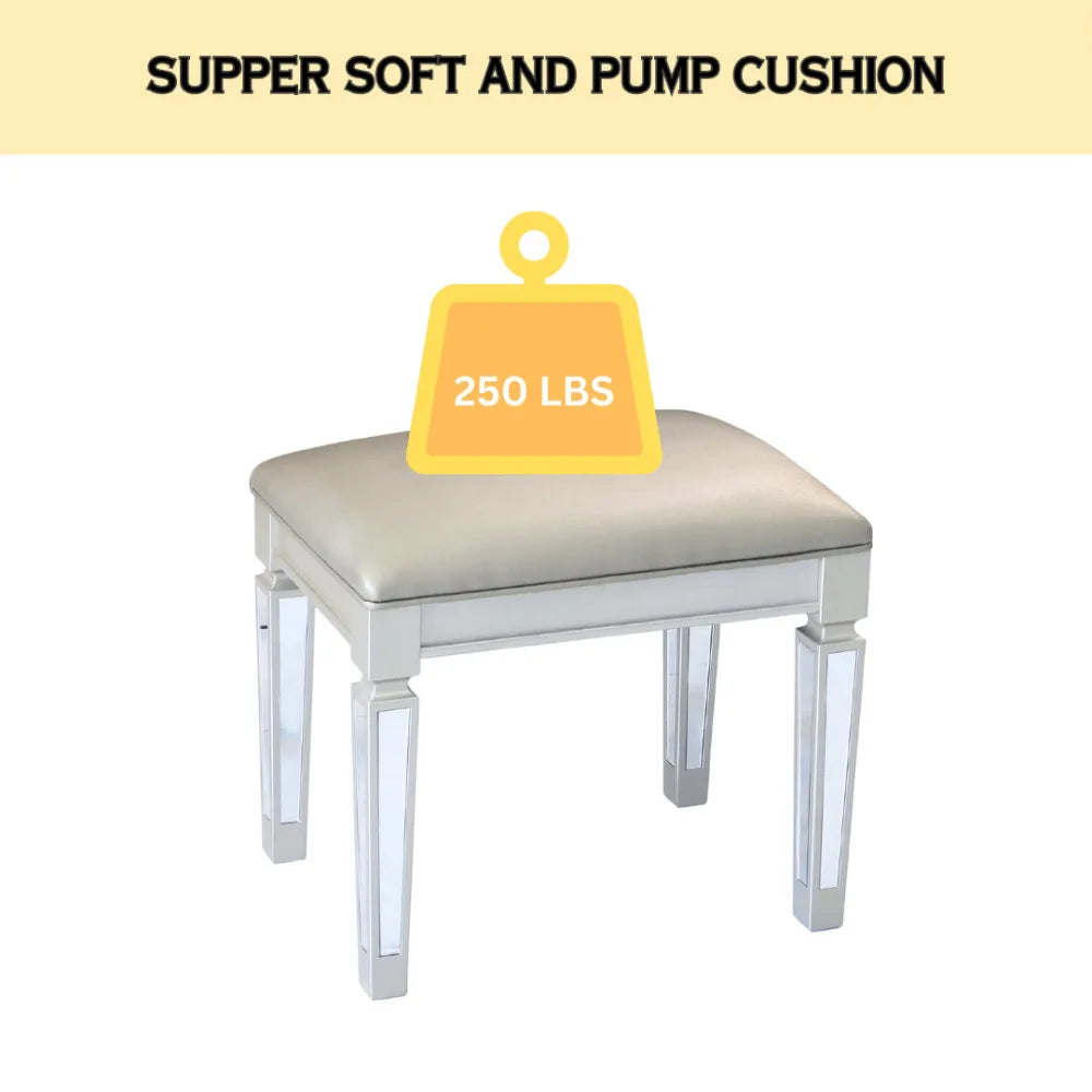 Luxury Mirrored Vanity Desk Set with Stool and Drawer Storage for Bedroom