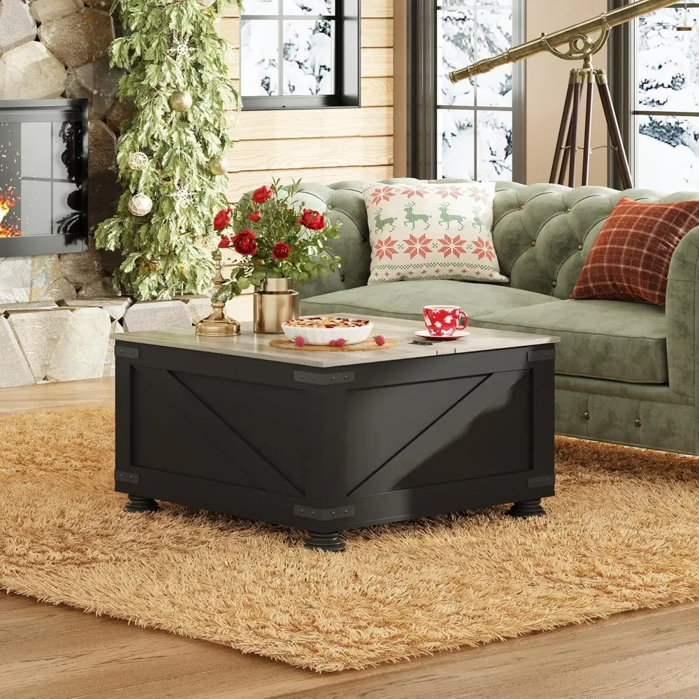 Farmhouse Lift Top Coffee Table with Storage 31.5 Inch Square Table