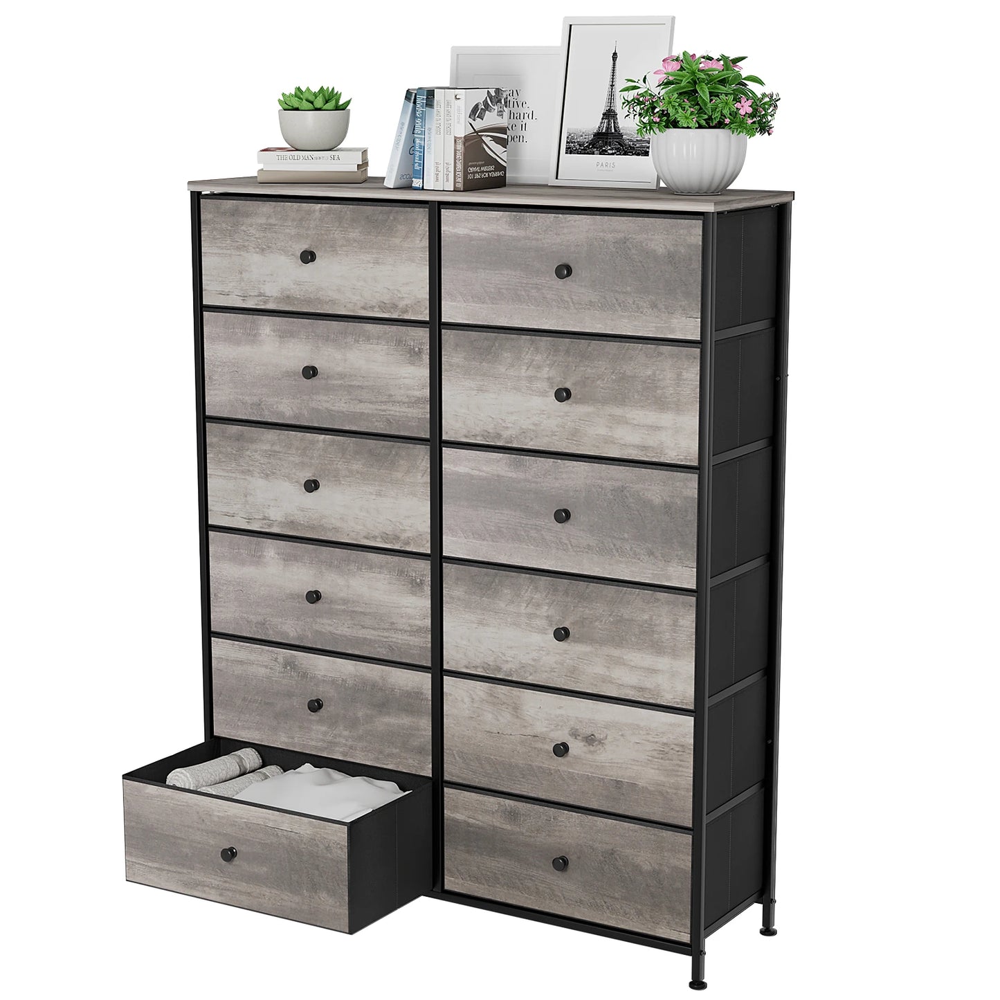 **** Chest of Drawers Fabric Storage 8/12 Drawers Wooden Top Metal Frame