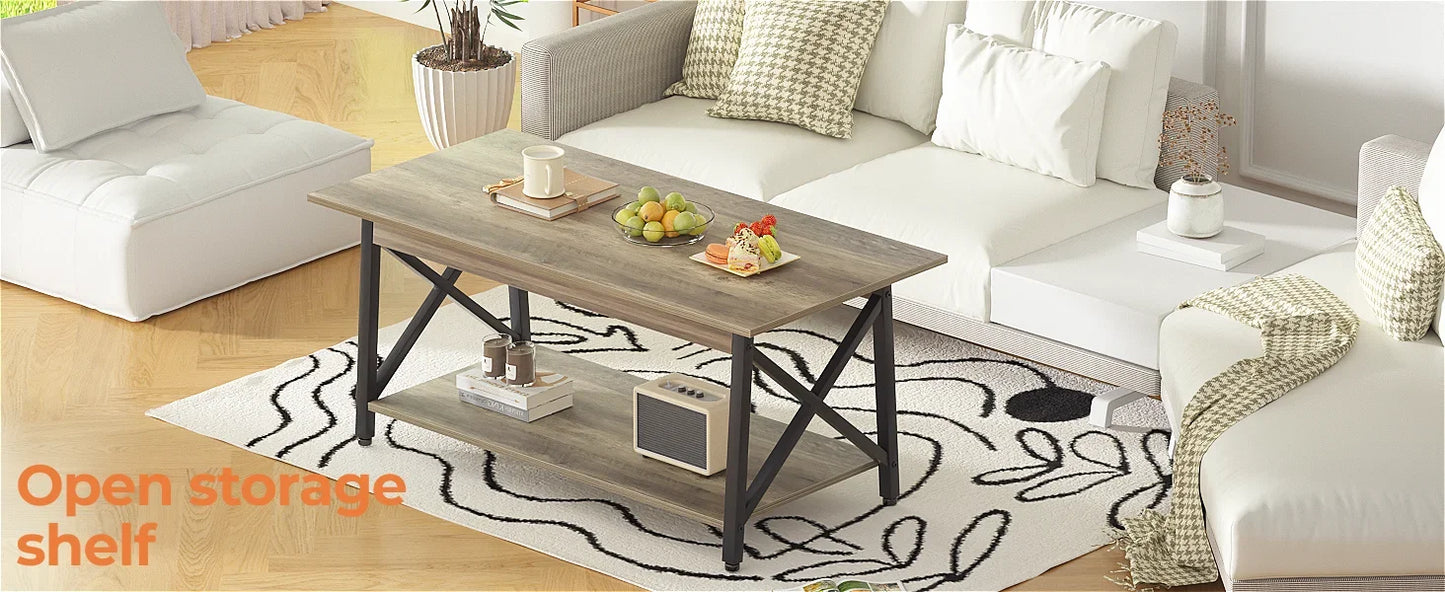 Coffee Table with Storage Modern 39 Inch Farmhouse Living Room Table