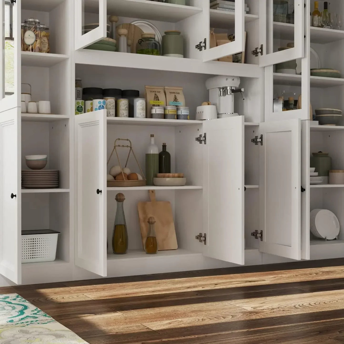 Tall Bookshelf with Glass Doors 3-Piece Bookcase Display Cabinet Set