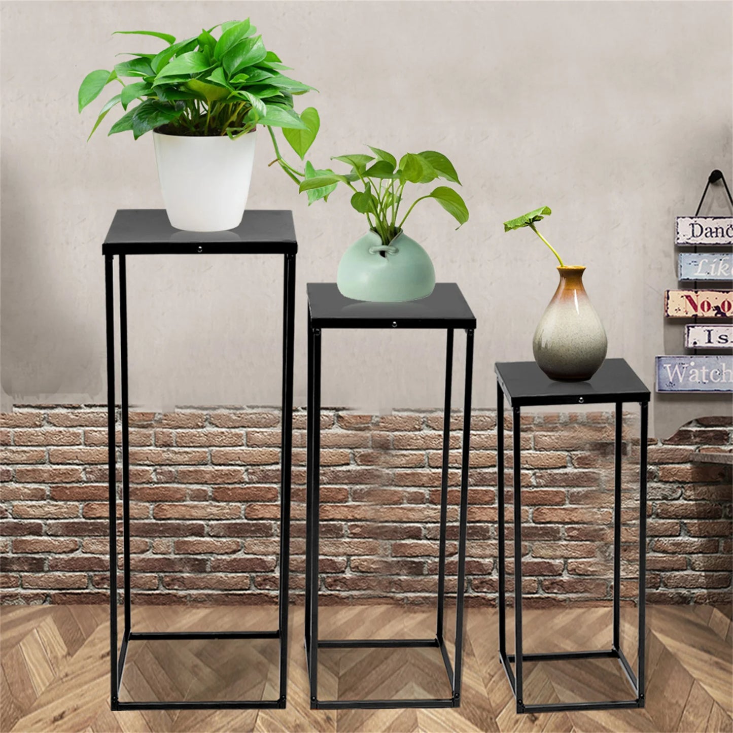 Set of 3 Metal Square Flower Stands Plant Holders for Home Wedding Decor