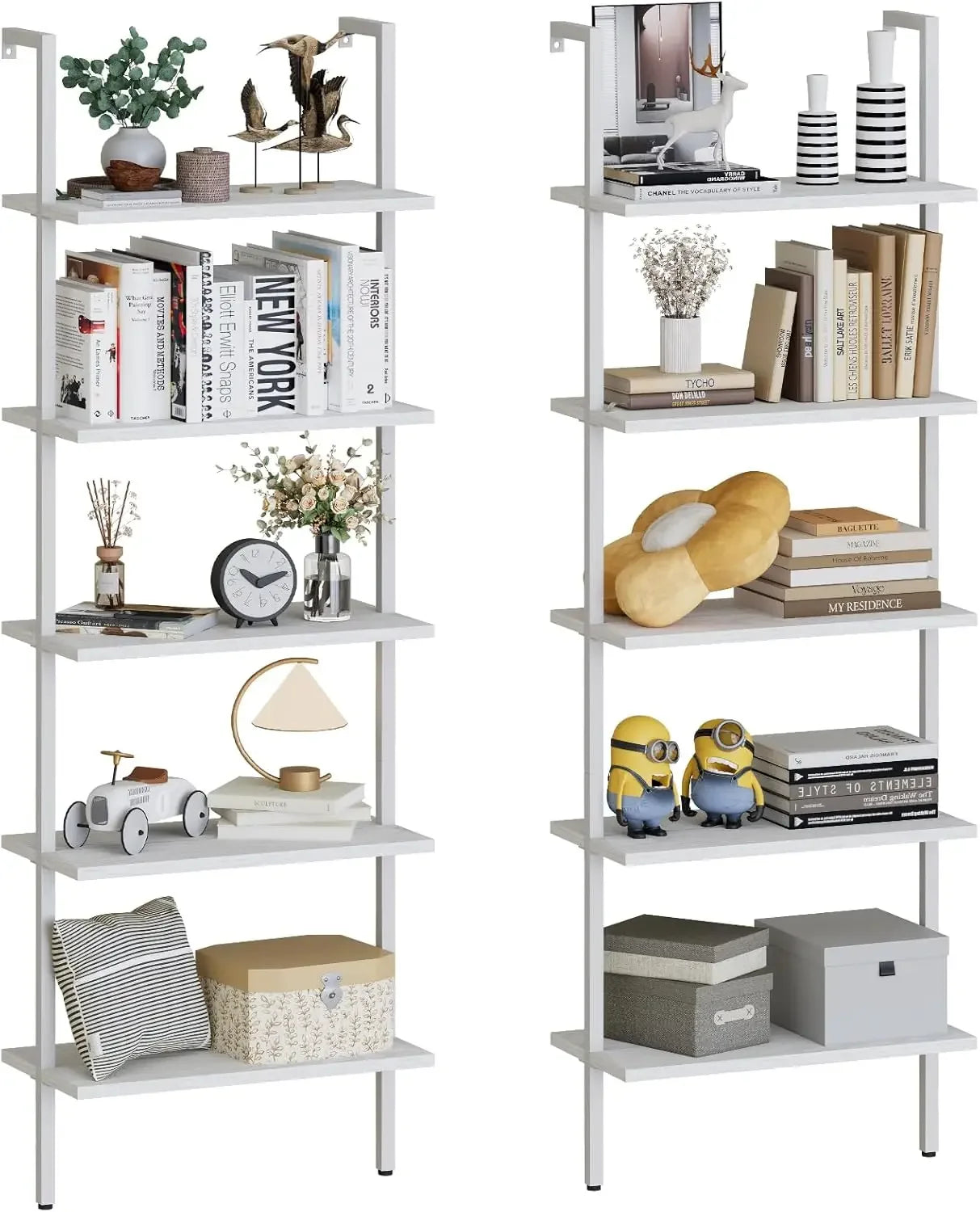 Ladder Shelf 5-Tier Wooden Bookshelf Wall-Mounted Plant Stand Utility