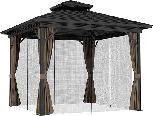 10x10 Hardtop Gazebo Aluminum Frame Permanent Pavilion Outdoor Canopy