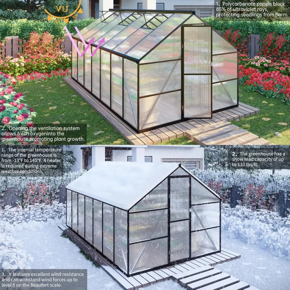 CQZY 8x10 FT Greenhouse Outdoor Durable Weather-Resistant Modern Design
