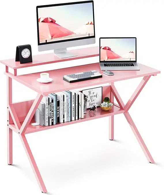 Compact 27.5 Inch Computer Desk with Monitor Stand for Small Spaces