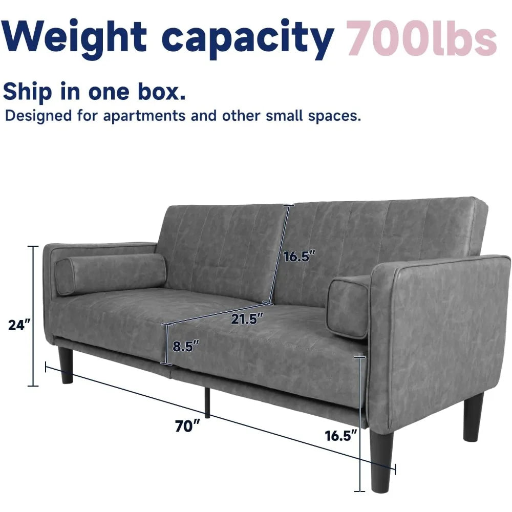 70 Inch Mid Century Modern Loveseat Couch Faux Leather Upholstered