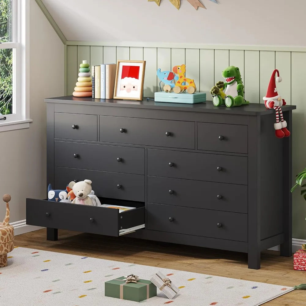 Modern Black 9 Drawer Dresser Chest for Bedroom Storage Solution