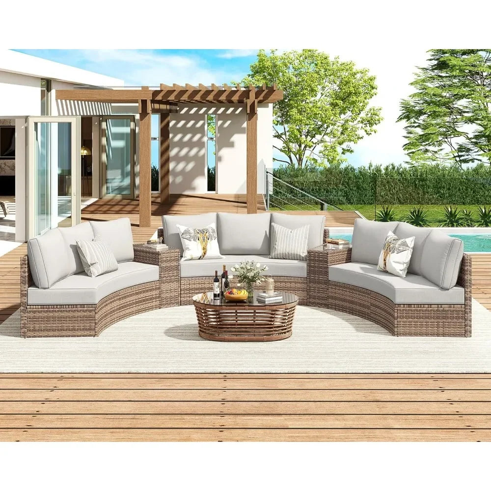 Ljustra Half-Moon Sectional Sofa Set Outdoor Patio Furniture with Cushions