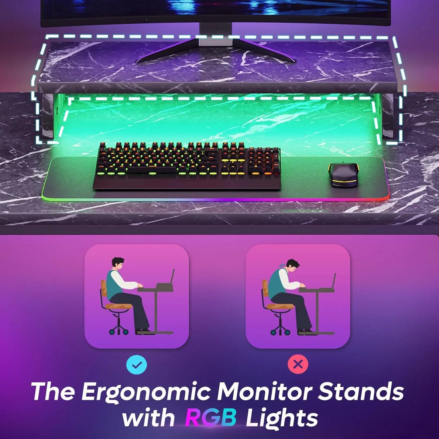 Gaming Desk with LED Lights 42 Inch Computer Desk Gamer Workstation