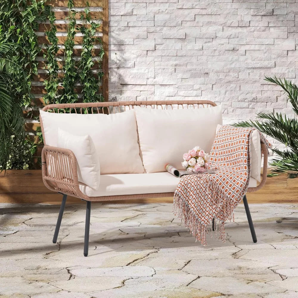 Ljustra Patio Loveseat Outdoor Furniture Wicker Set with Cushions