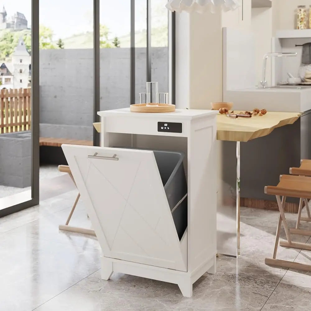 Tilt Out Trash Can Cabinet with Charging Station and Deodorizing Function