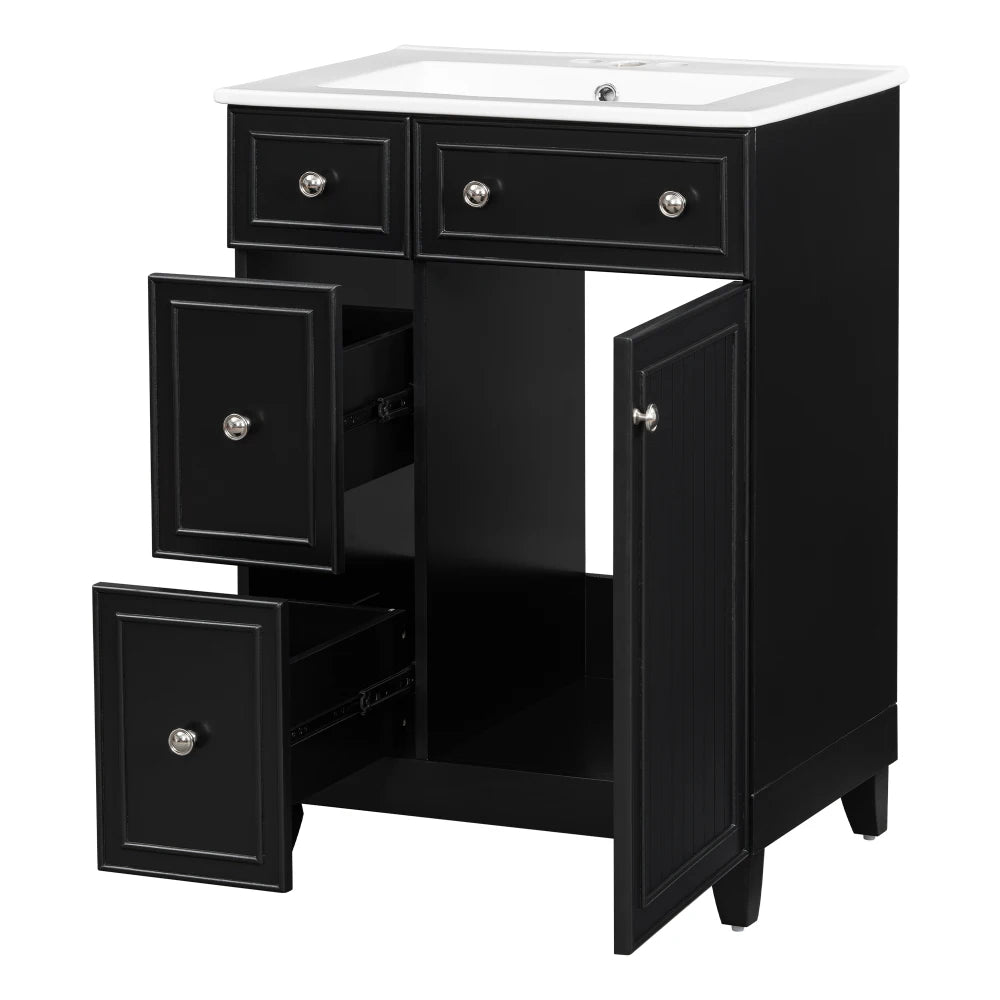 24 Inch Bathroom Vanity Cabinet Ceramic Sink 2 Drawers Storage