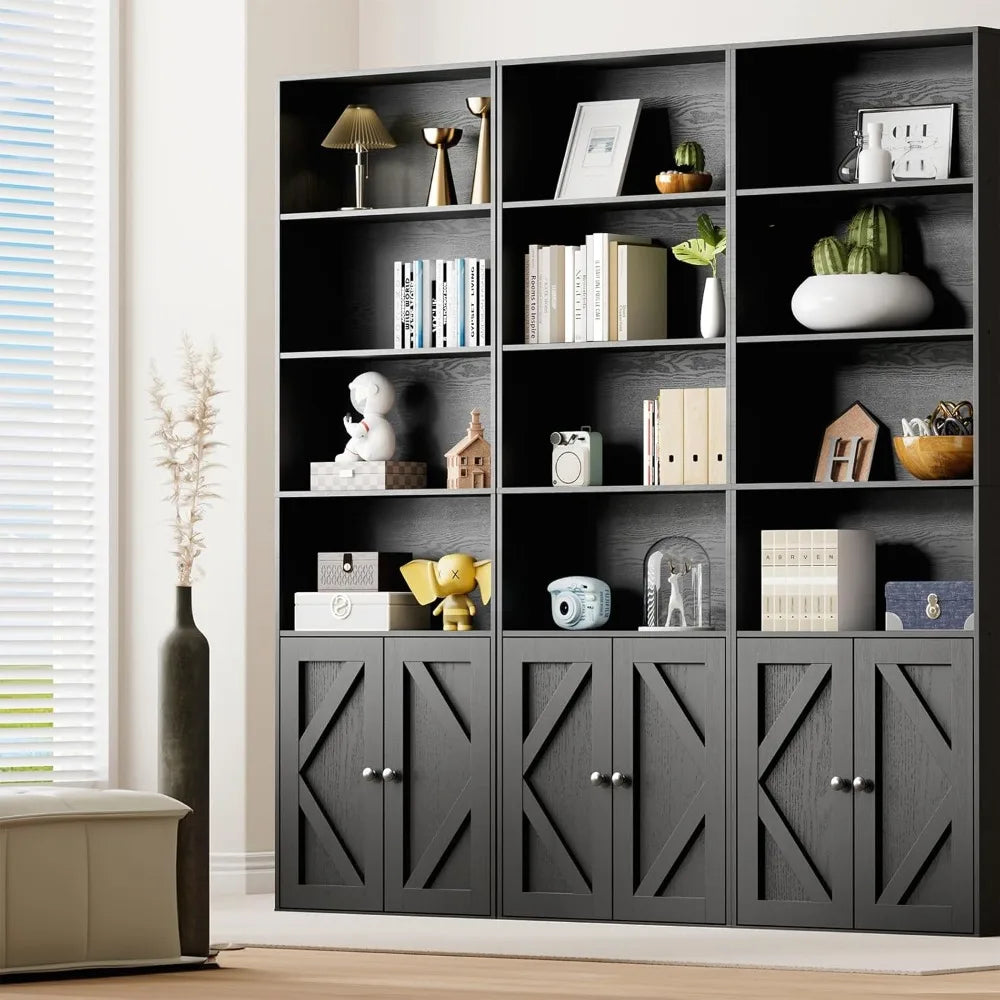 Wooden Bookshelves Bookcases with Doors 6 Shelf Storage Display 70.86in