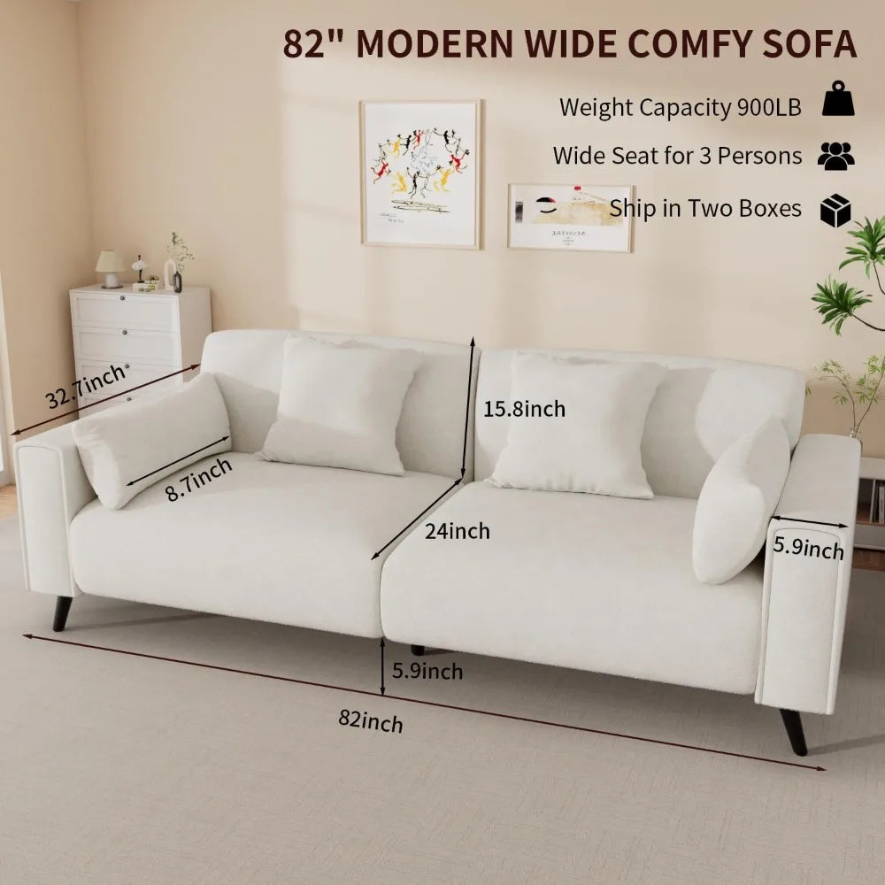 82 Inch Modern Comfy Sofa Couch Living Room 3 Seater with Pillows
