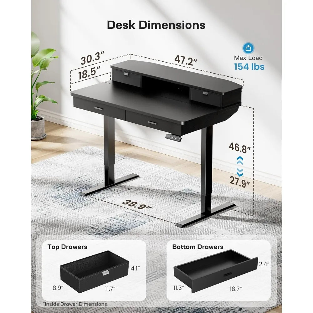 Electric Standing Desk with 4 Drawers Adjustable Height Home Office