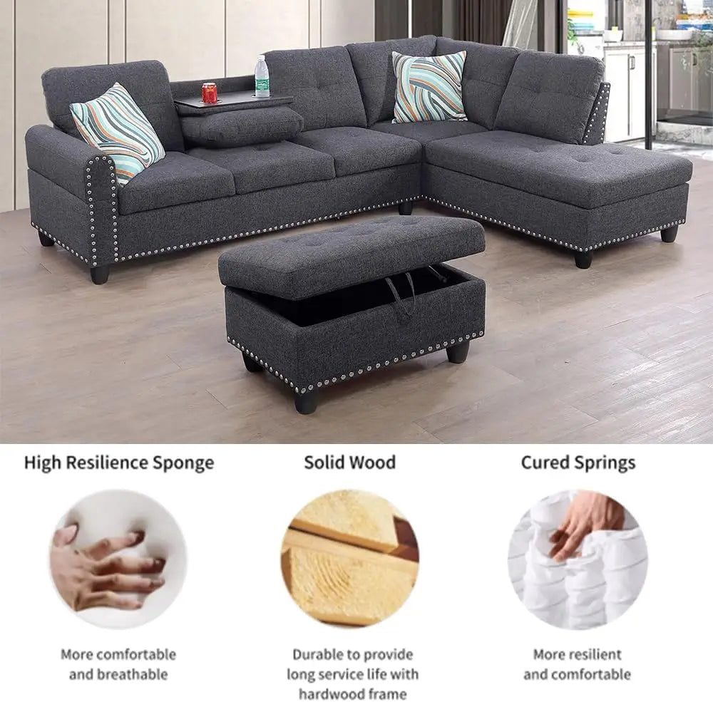 Ljustra Modular Sectional Sofa Set with Storage Ottoman and Pillows