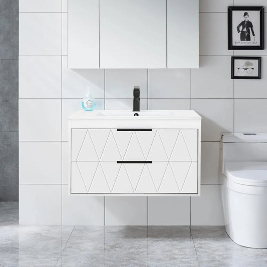 30 Inch Bathroom Vanity Cabinet Sink Combo Wall Mounted Floating Storage