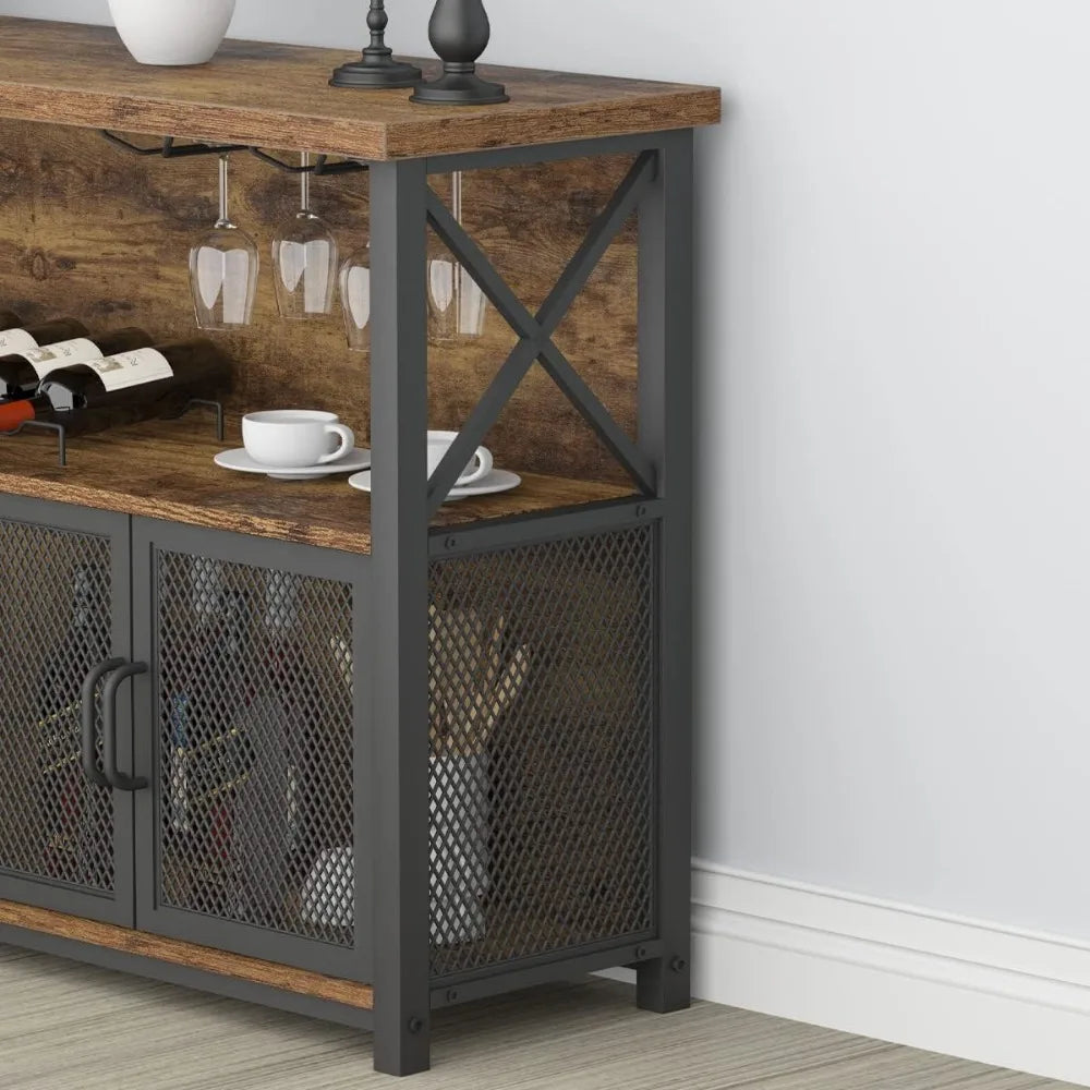 Industrial Coffee Bar Cabinet Farmhouse Wine Storage Sideboard Organizer