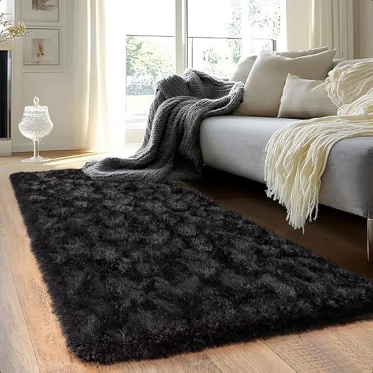 Black Runner Rug for Bedroom Hallways 2x6 Soft Non Slip Shag Carpet
