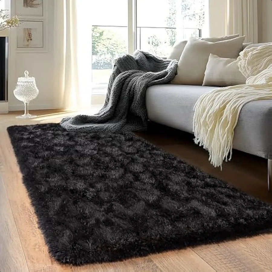 Black Runner Rug for Bedroom Hallways 2x6 Soft Non Slip Shag Carpet