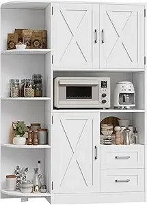 60.4" Farmhouse Kitchen Pantry Storage Cabinet Freestanding Hutch Buffet