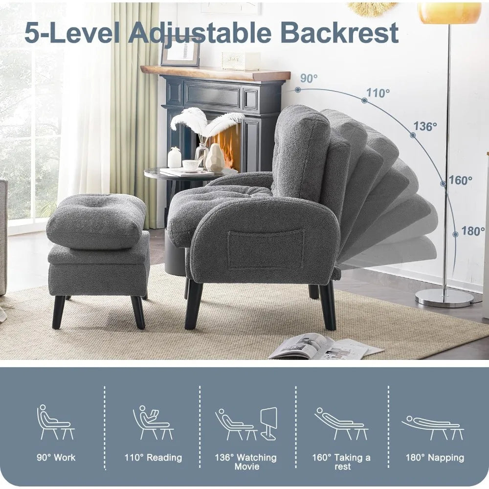 Accent Chair with Ottoman Adjustable Backrest Storage Comfy Armchair