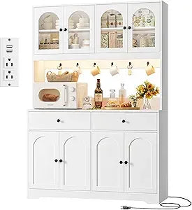 71 Inch LED Kitchen Pantry Cabinet Storage Hutch with Power Outlet