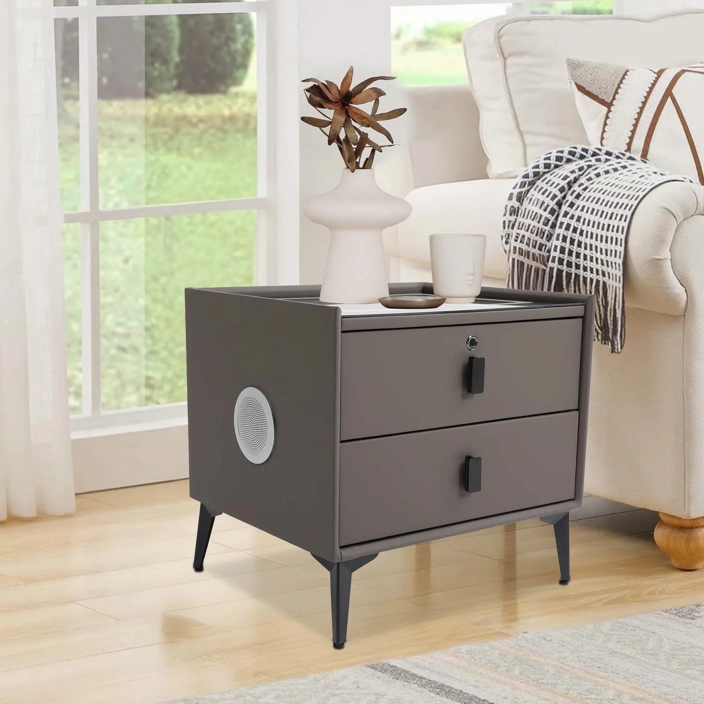 Smart Bedside Table with Bluetooth Speaker USB Wireless Charging and Light