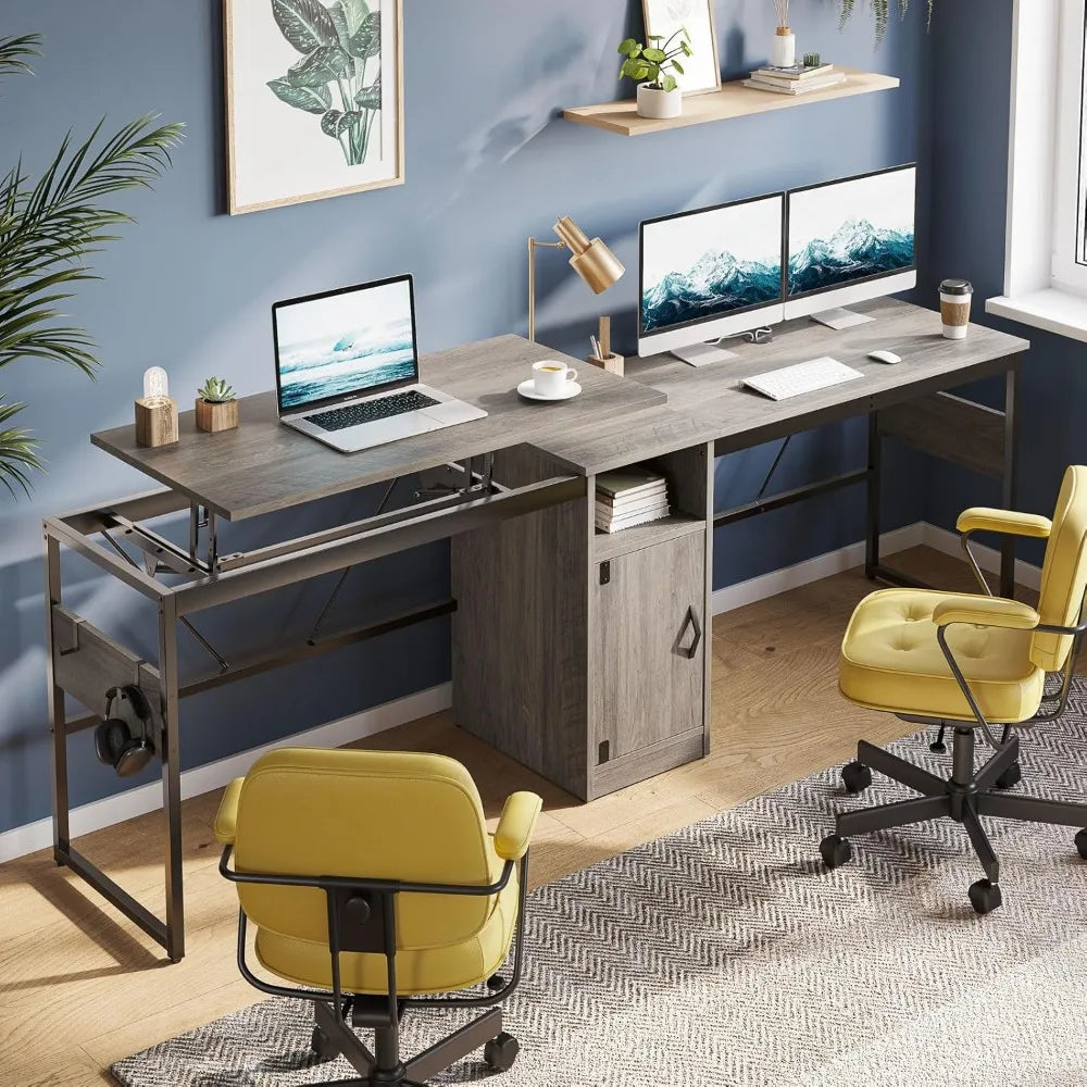 L Shaped Standing Desk Adjustable Height Corner Computer Desk with Cabinet