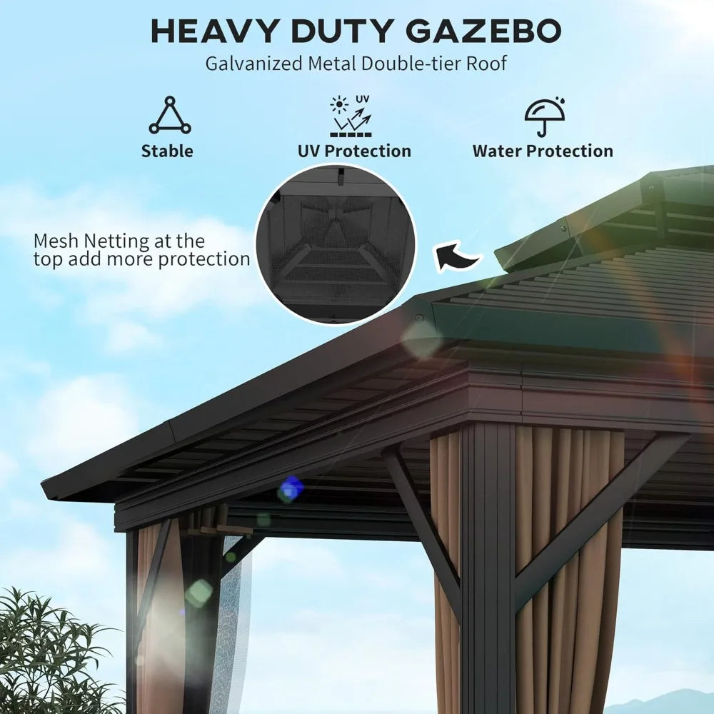 10x10 Hardtop Gazebo Aluminum Frame Permanent Pavilion Outdoor Canopy